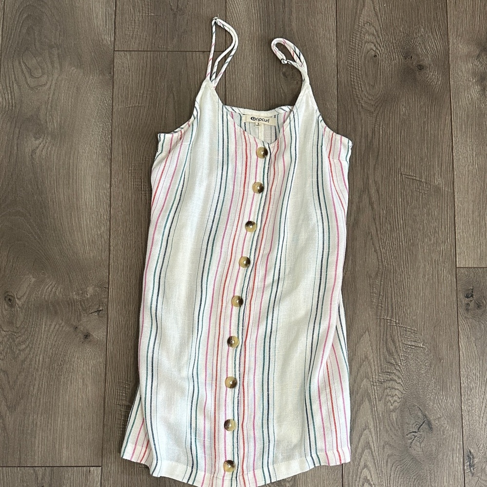 Rip Curl White Sundress with Pink, Blue & Green Stripes - Picture 1 of 4